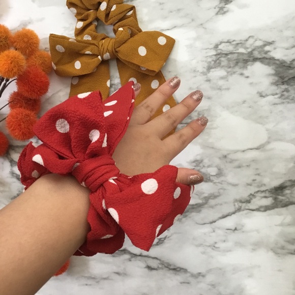 2 Polka Dot Bow Hair Scrunchies - Picture 3 of 3